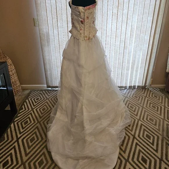 2pc Floral Wedding Dress Size 10 - Picture 7 of 9